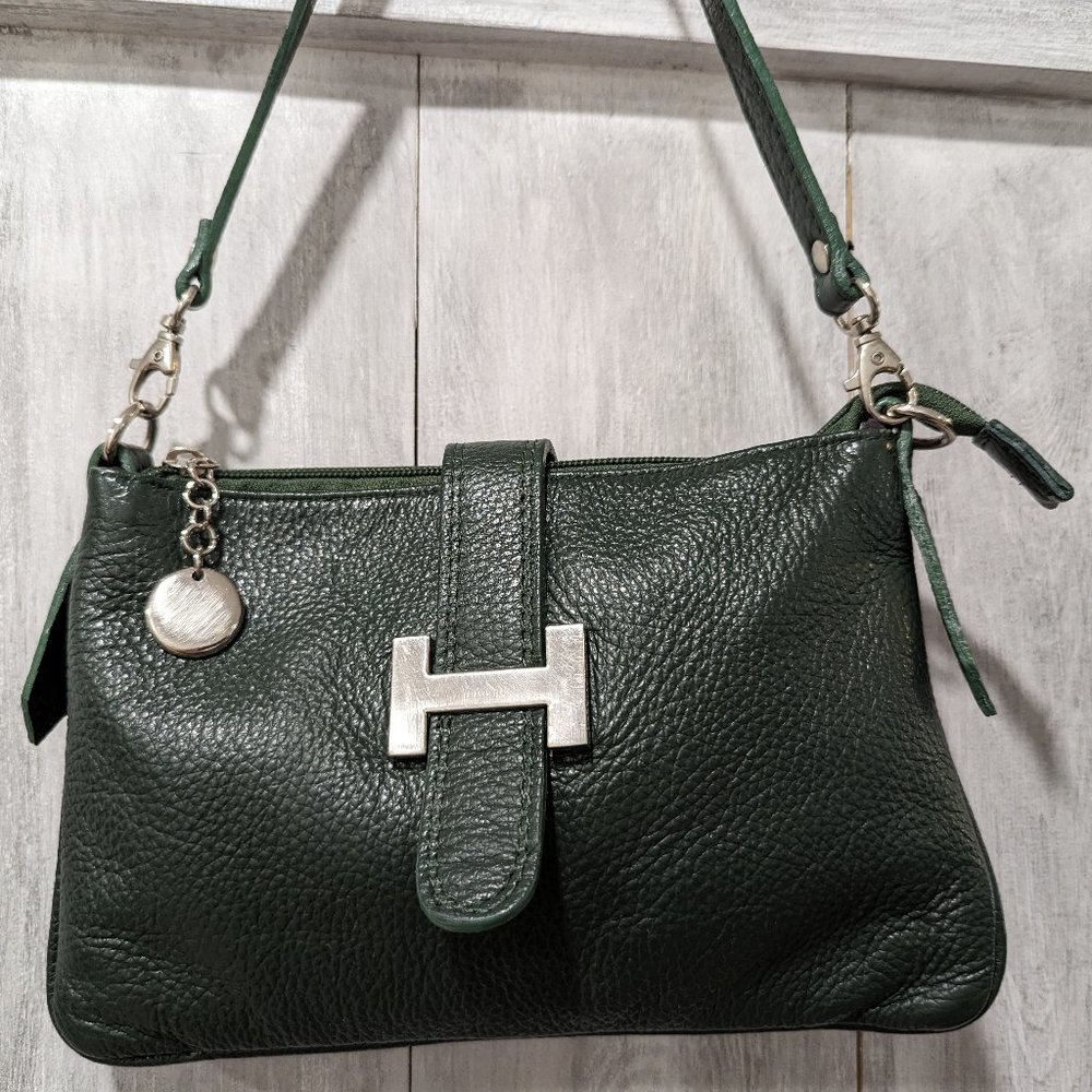 Borse in Pelle Small Shoulder Bag, Green Italian Leather Made in Italy.